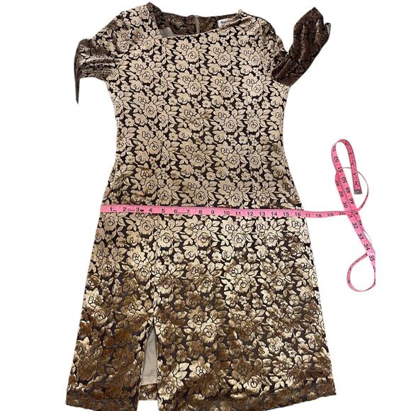 Crushed Velvet Burnout Floral Dress Brown Gold Women's Sz Small Y2K Whimsigoth - Picture 13 of 15